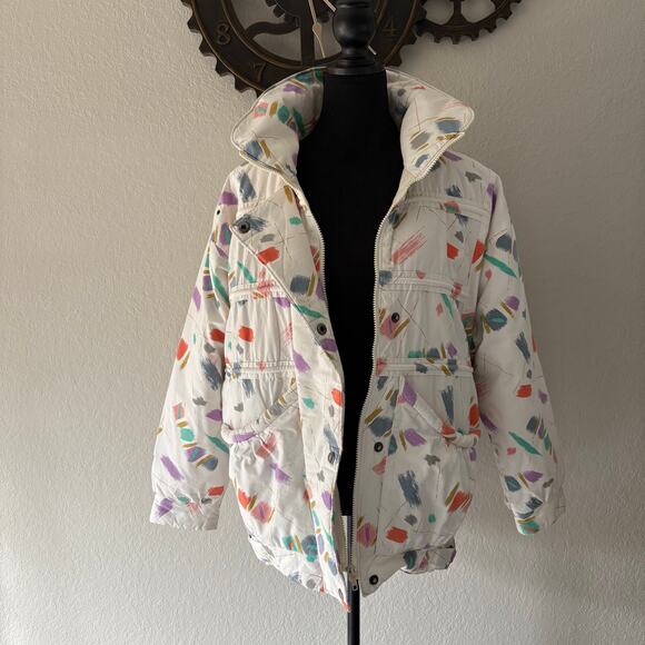 VTG GALLERY Quilted Puffer Jacket Unisex Confetti SzM Retro 90s Disco Y2K Iconic - Picture 2 of 10